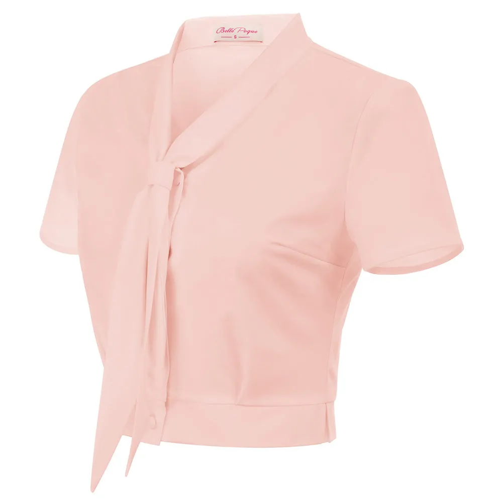 Fans Look of Short Sleeve Roll Style Collar Button Placket Blouse