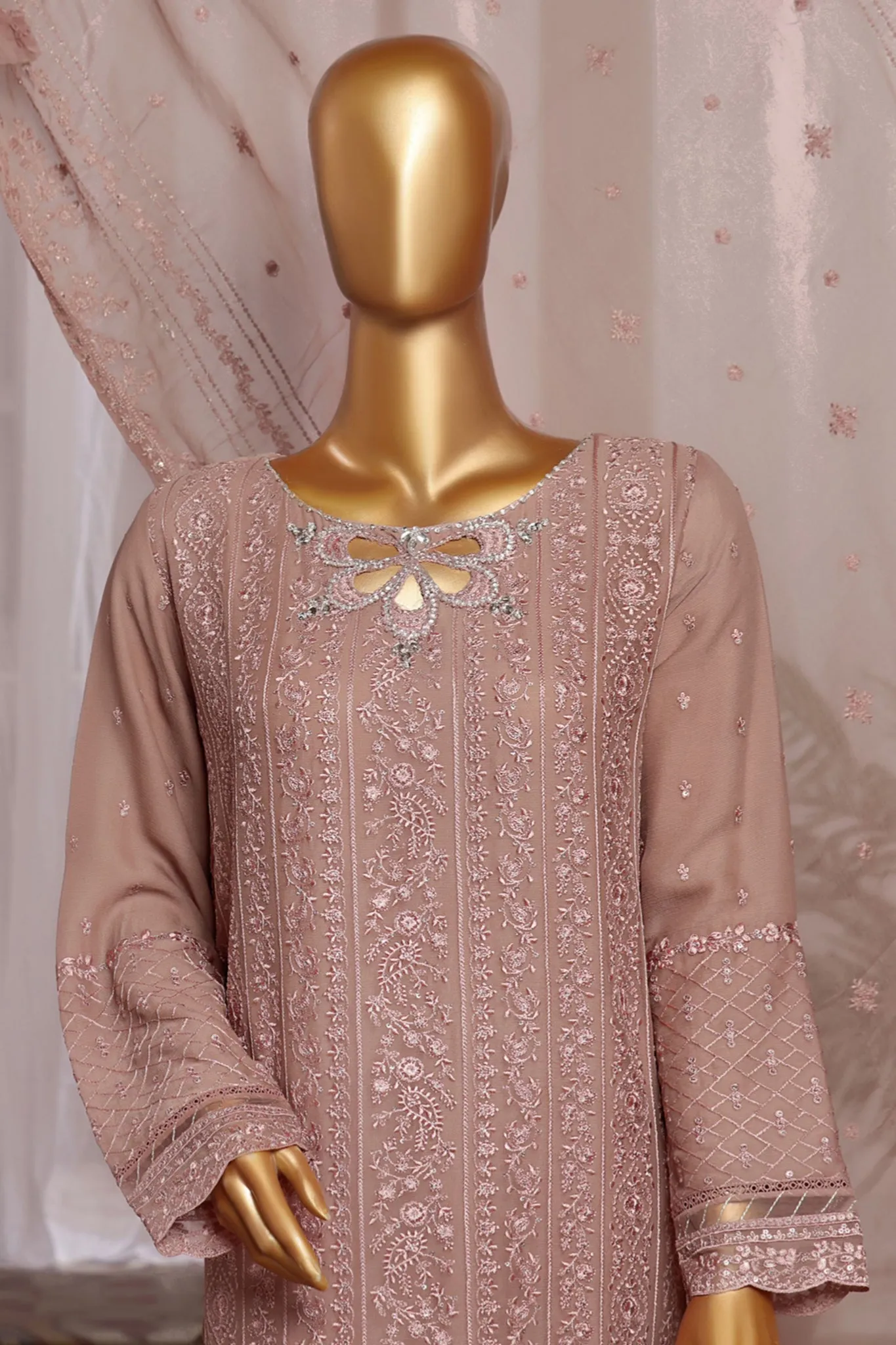 Fasaane By HZ Stitched 3 Piece Formals Chiffon Vol-06 Collection'2024-HZK-184-Mauve