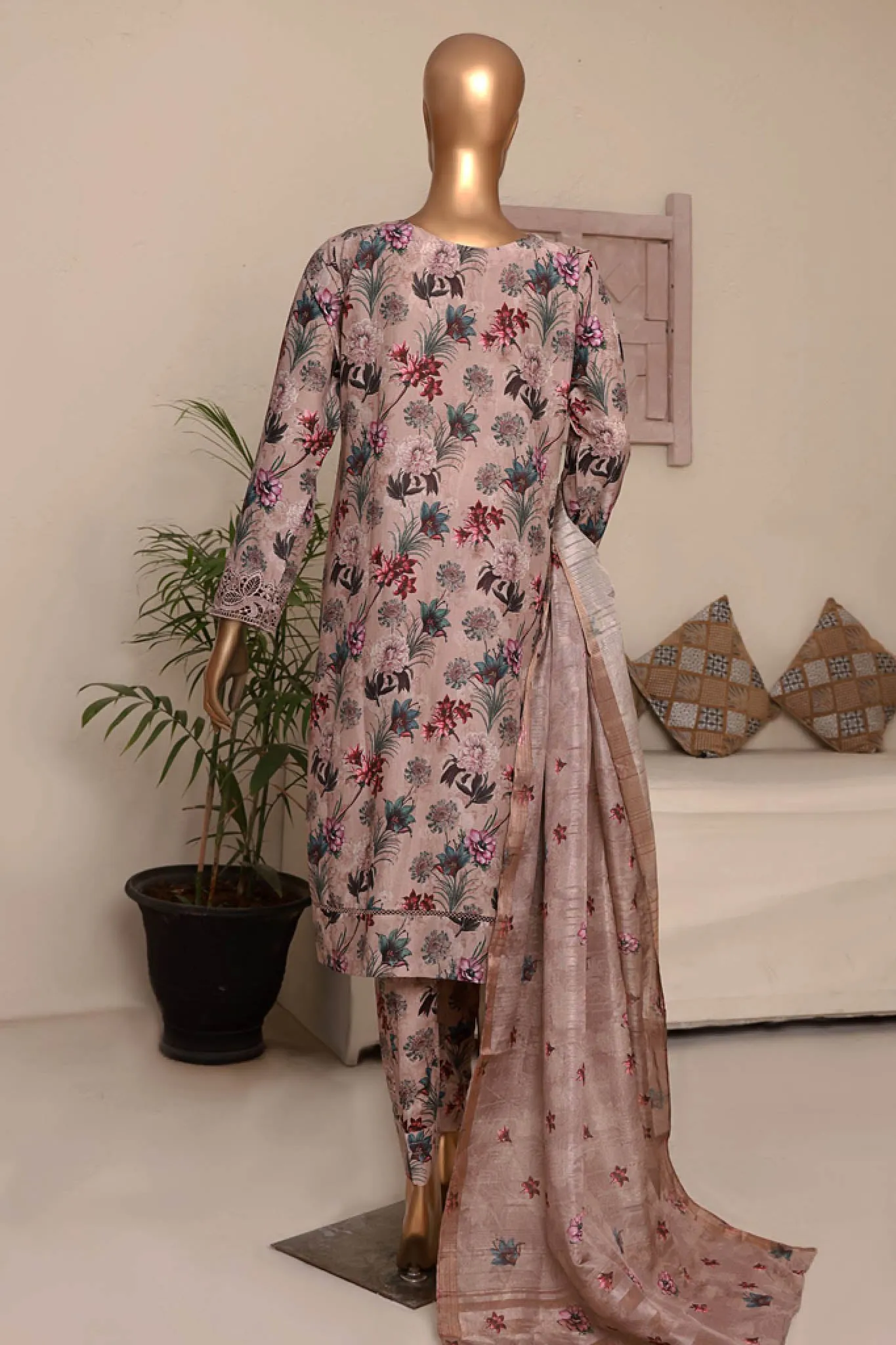 Florence By HZ Stitched 3 Piece Printed & Emb Raw Silk Collection'2024-RRE-06