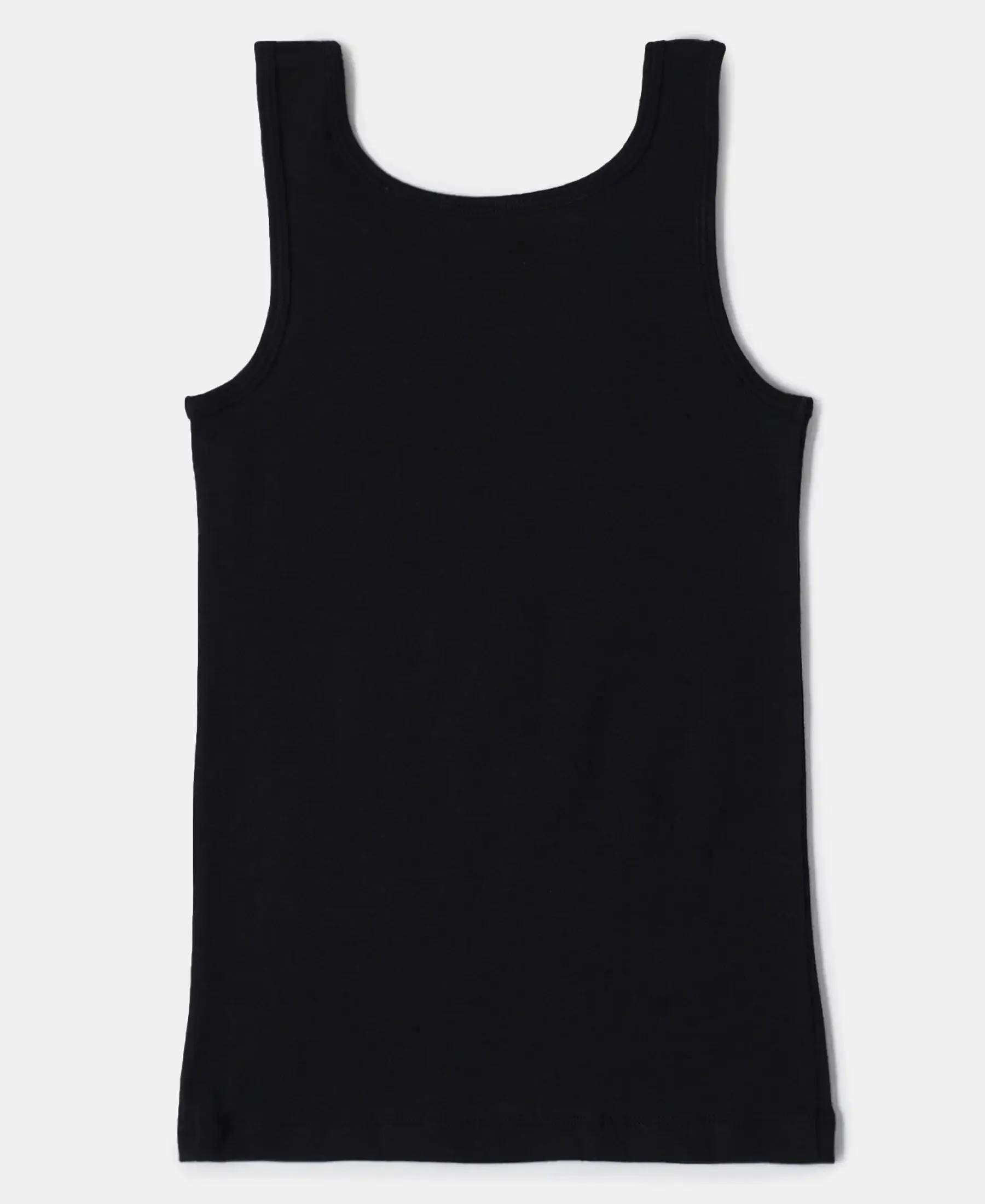 Girl's Super Combed Cotton Rib Solid Inner Tank Top - Black