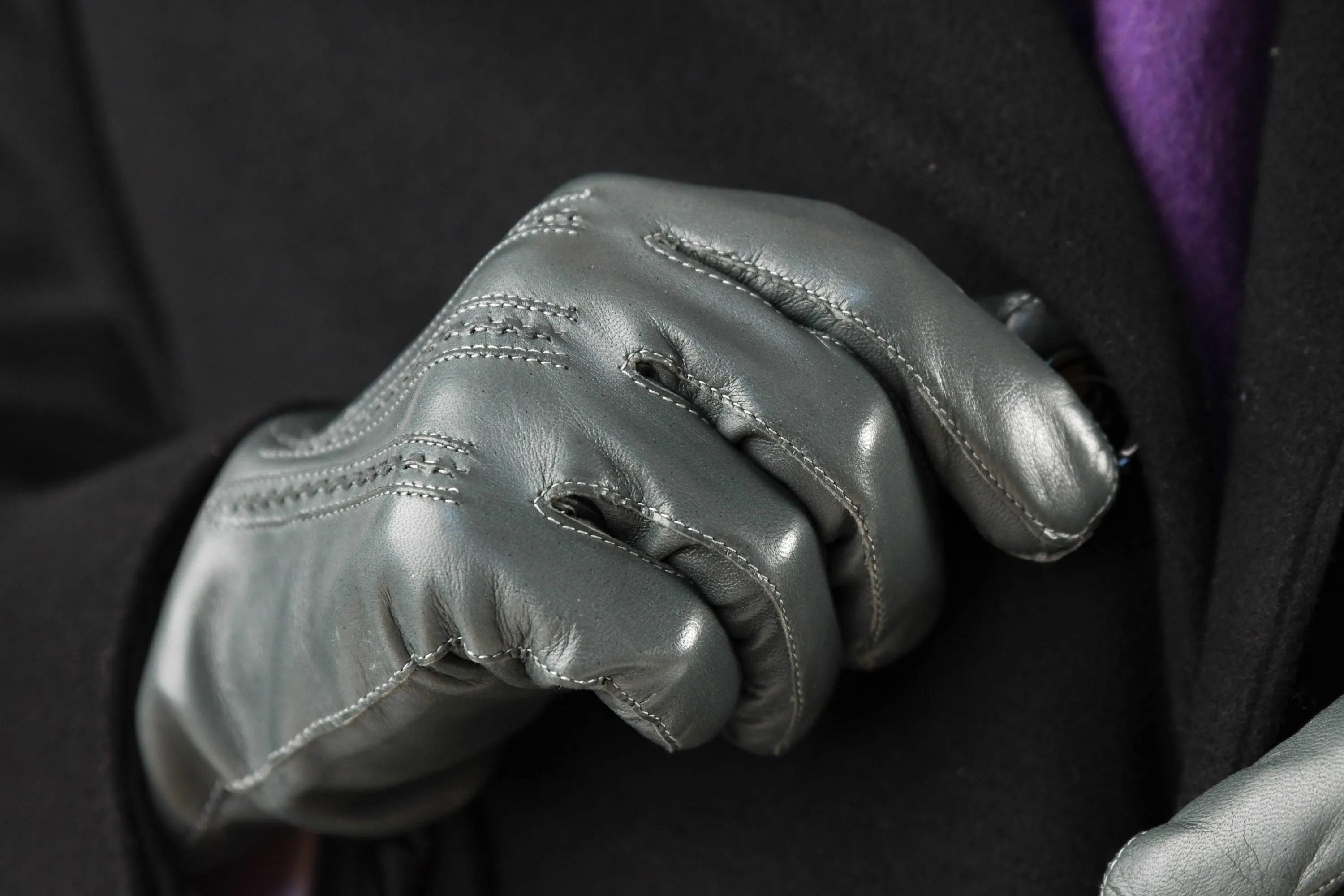 Gray Lamb Nappa Leather Gloves