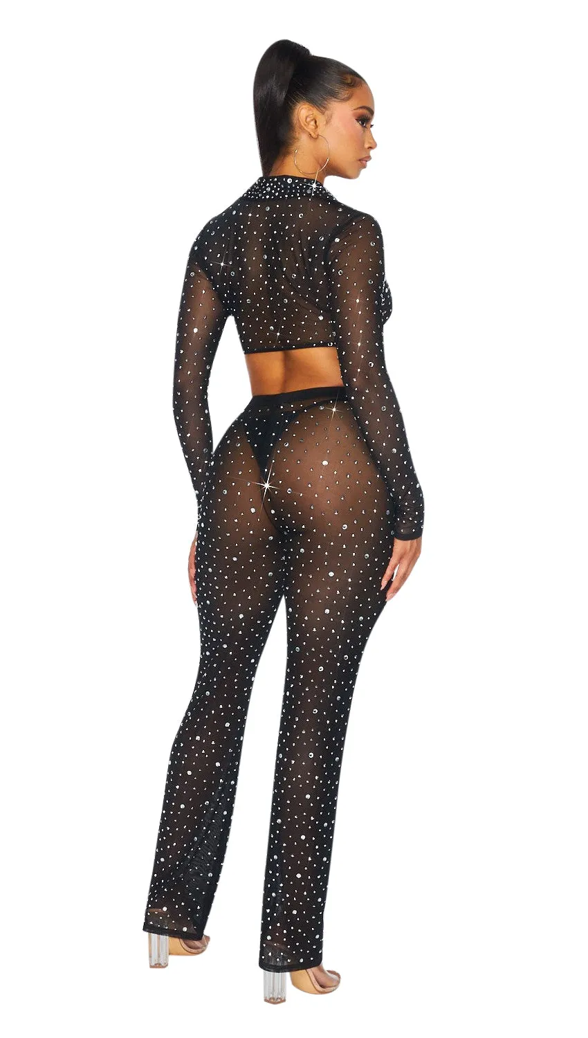 Hot & Delicious Women's Sheer Rhinestone Mesh Top