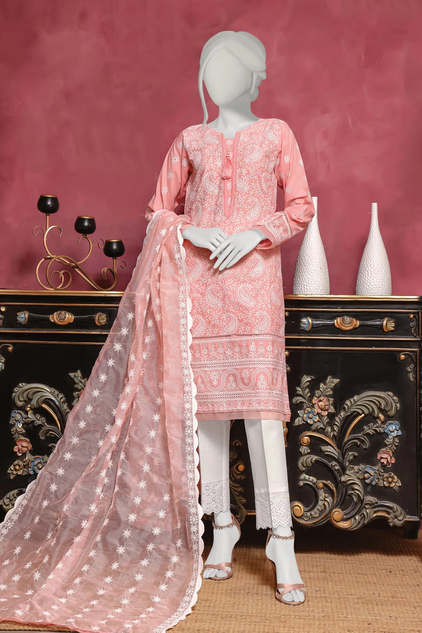 Hz Traditional Vibes 3 Piece Stitched Chikankari Collection'2023-02-Pink