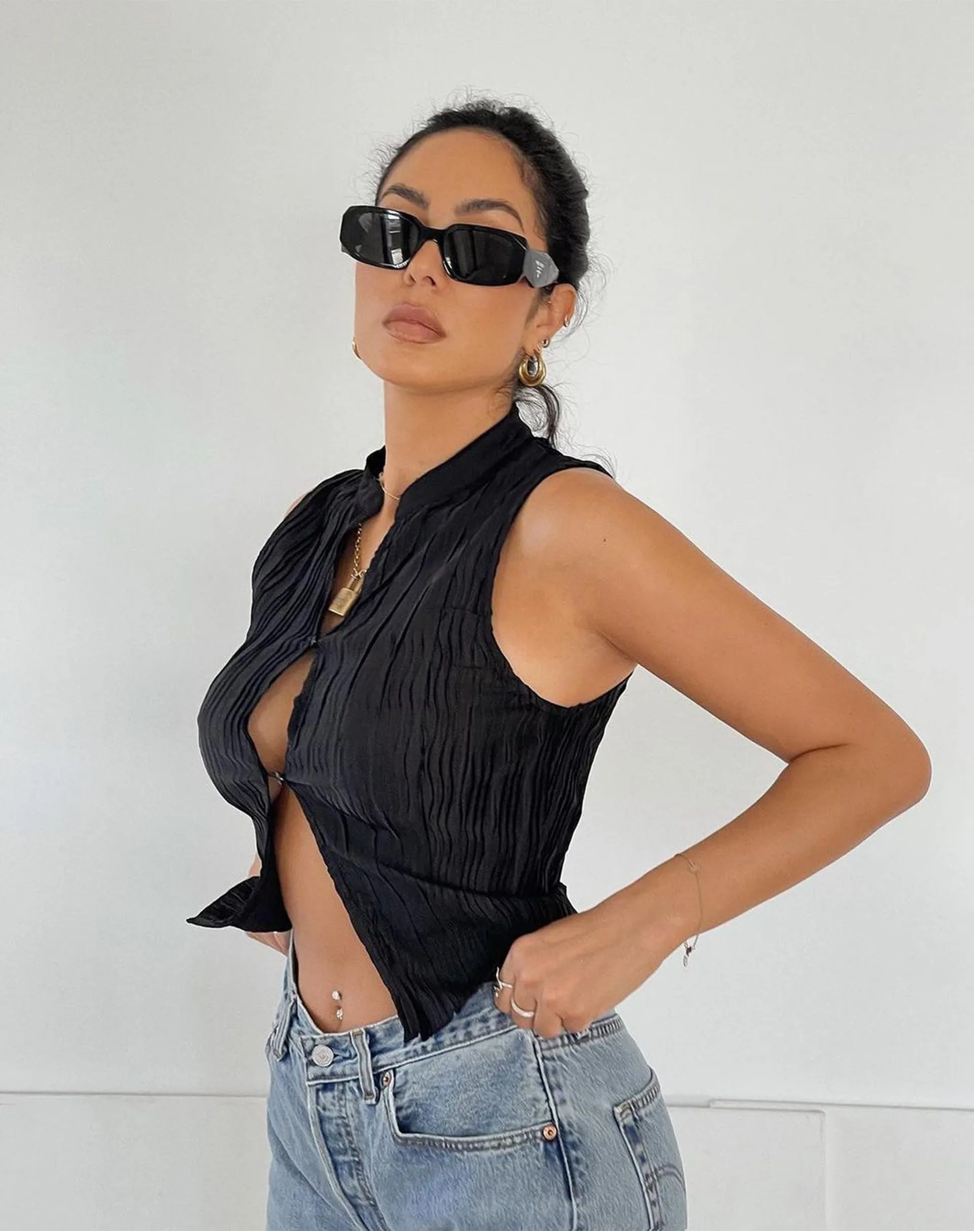 Inara Crop Top in Crinkle Black