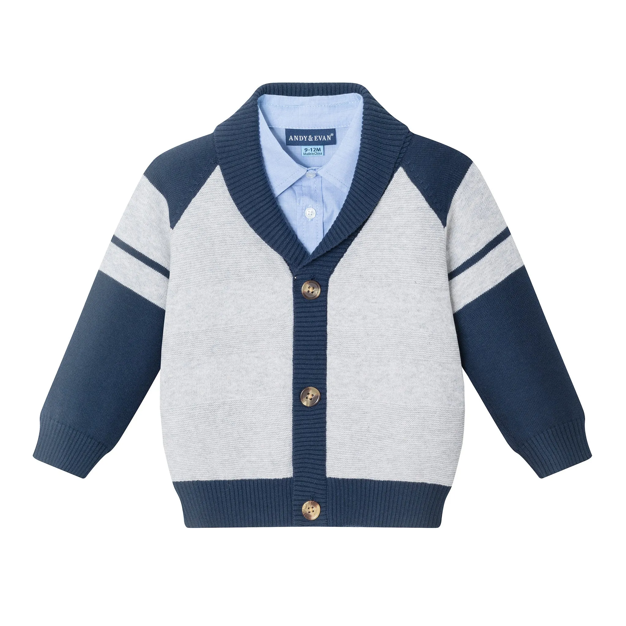 Infant Shawl Cardigan & Pant Set | Navy/heather Grey