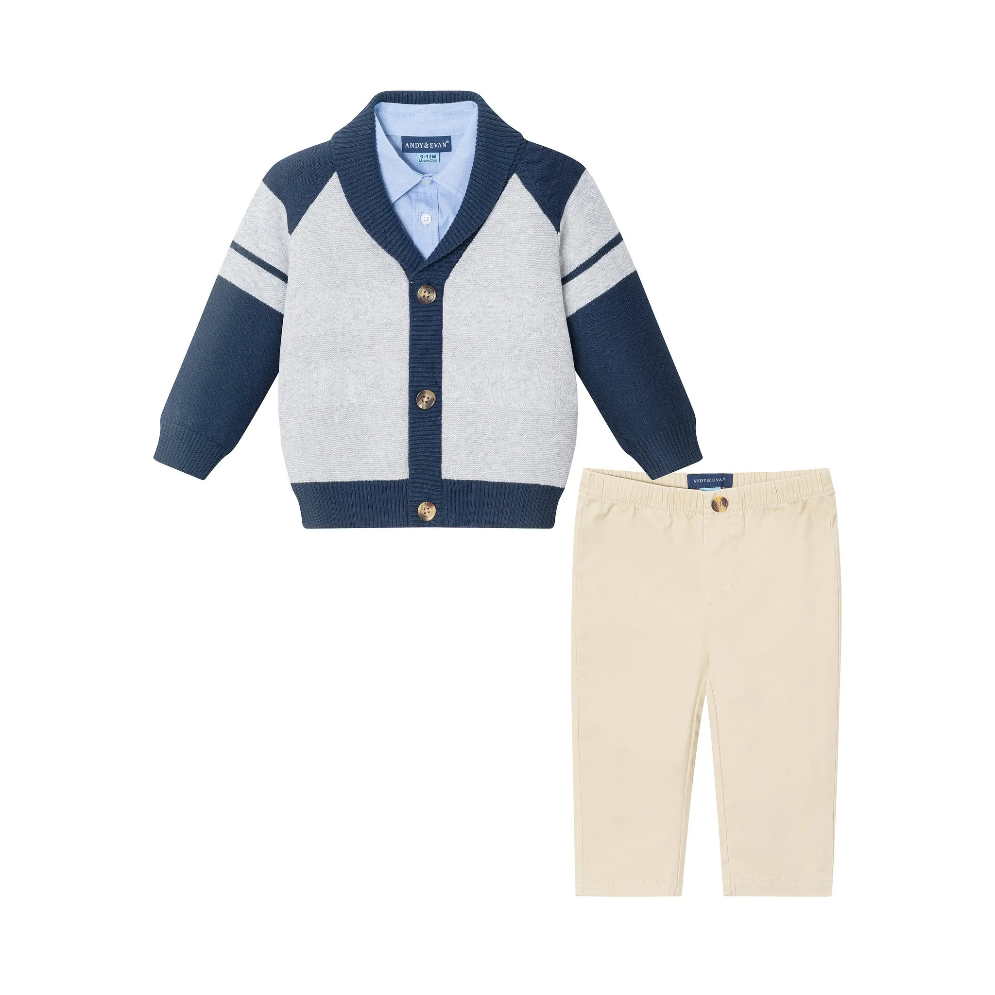 Infant Shawl Cardigan & Pant Set | Navy/heather Grey