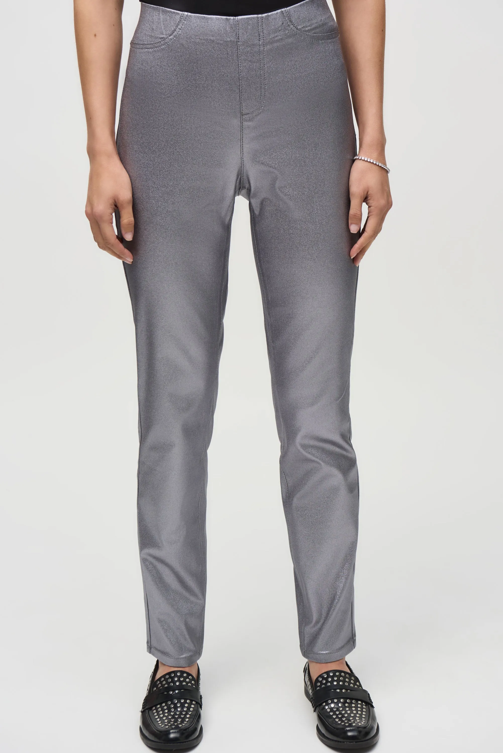 Joseph Ribkoff Metalic Coated Slim Leg Pants 244952 - Gunmetal