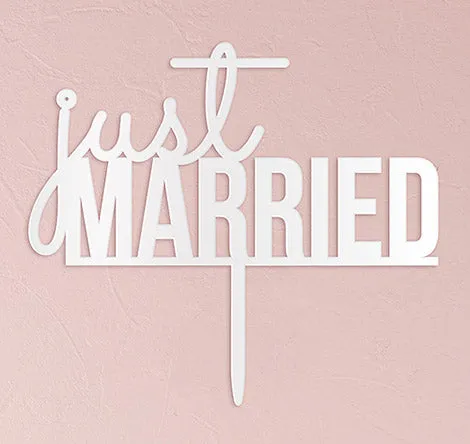 Just Married Wedding Cake Topper  - White