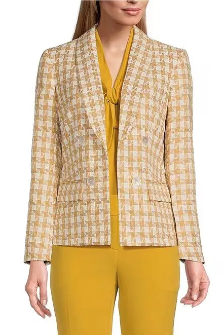 Kasper Tweed Shawl Collar Faux Double Breasted Blazer