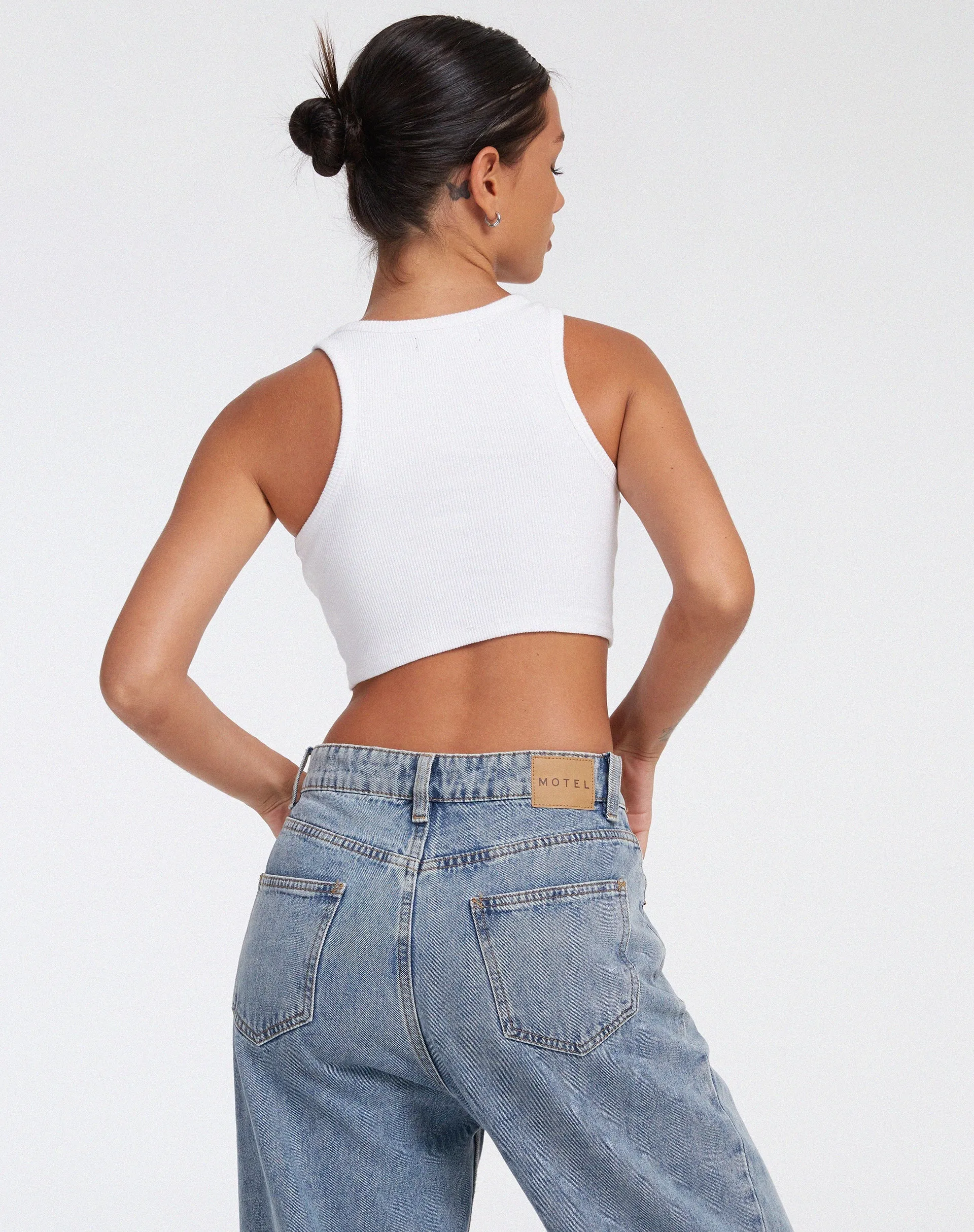 Leah Crop Top in Rib White