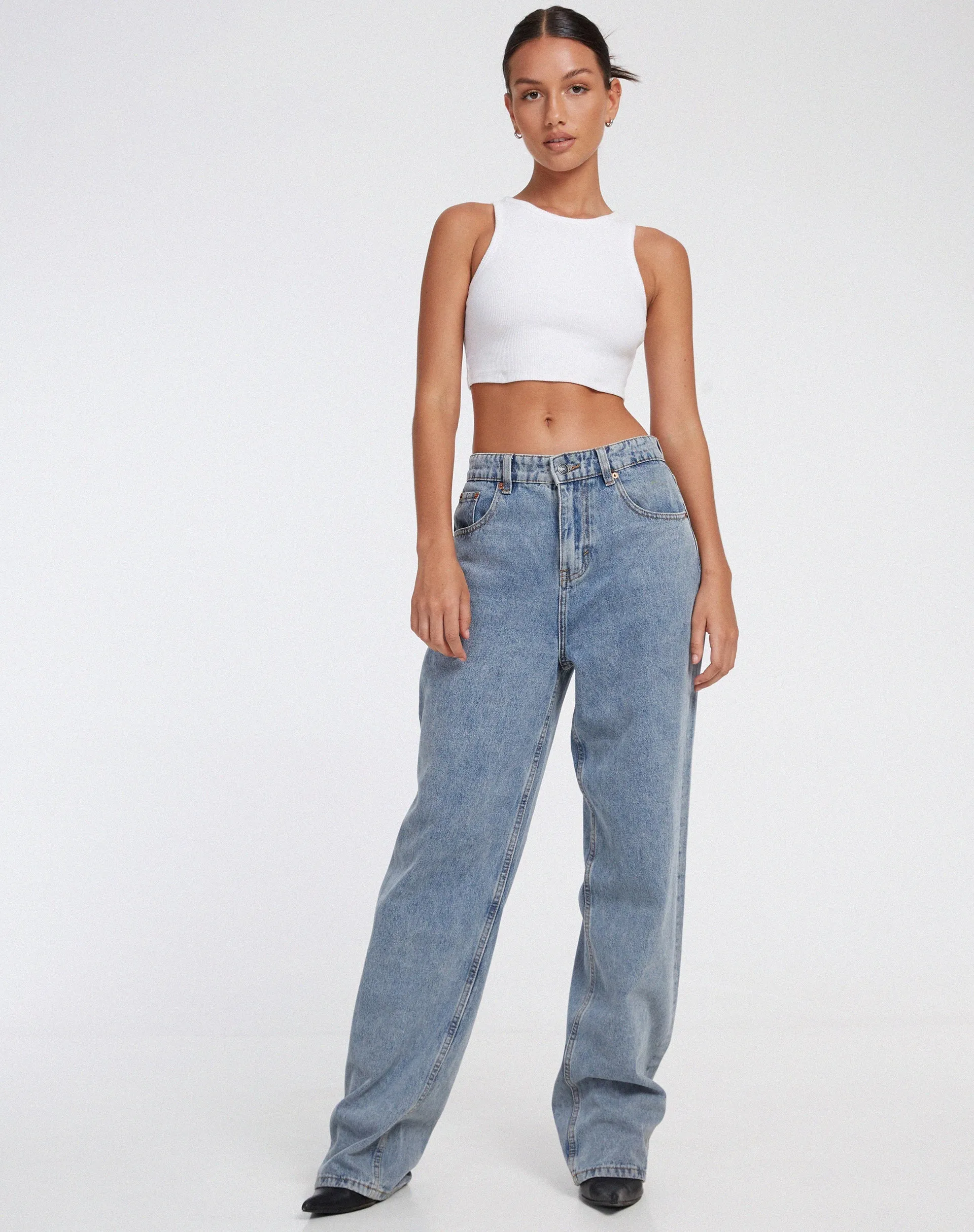 Leah Crop Top in Rib White