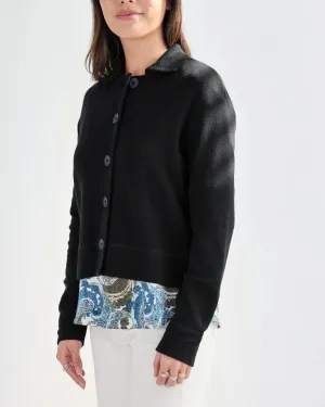 Light Weight Merino Rib Cardigan, Black