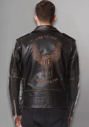 Live To Ride Motorcycle Vintage Leather Jacket