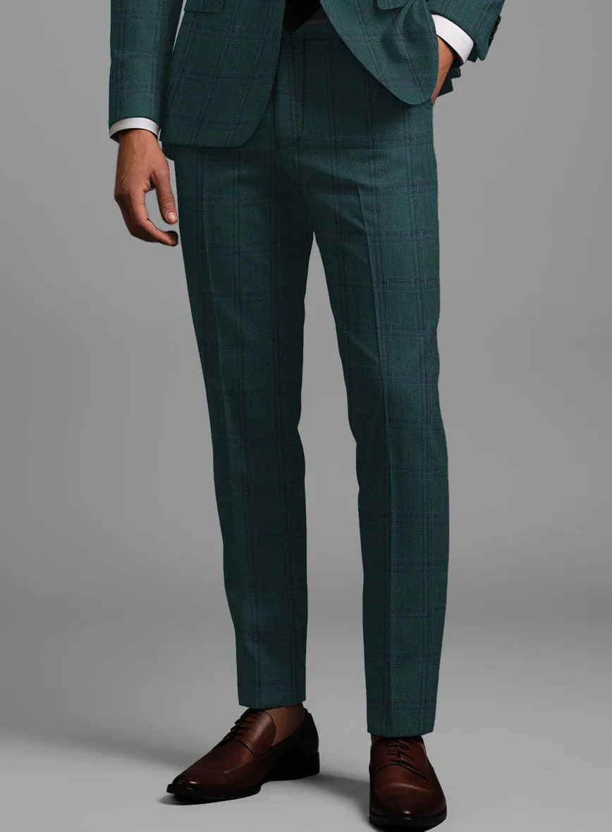 London Loom Green Check Wool Silk Linen Pants