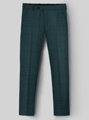 London Loom Green Check Wool Silk Linen Pants