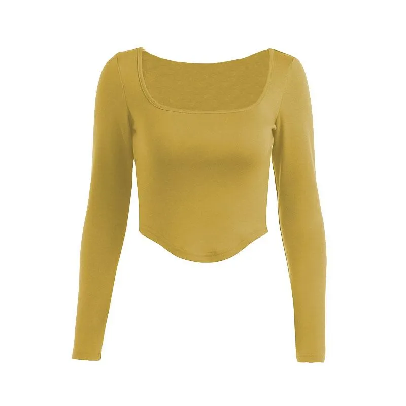 Long sleeve solid square neck crop top