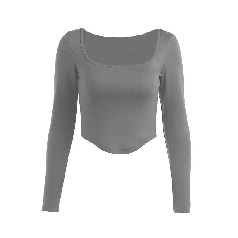 Long sleeve solid square neck crop top