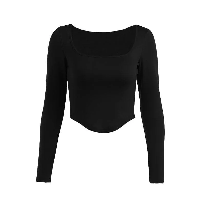 Long sleeve solid square neck crop top