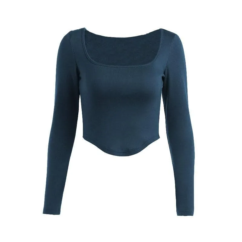 Long sleeve solid square neck crop top