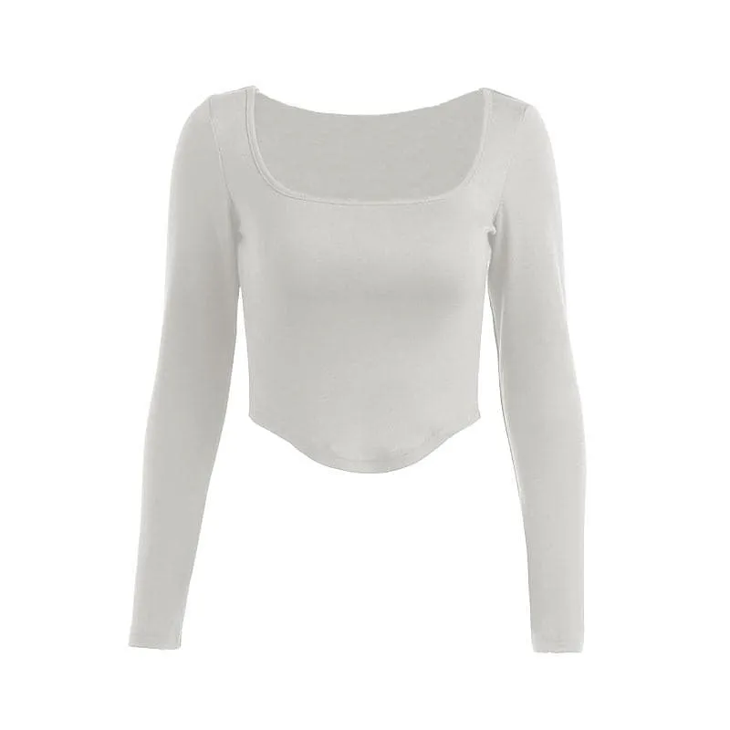 Long sleeve solid square neck crop top