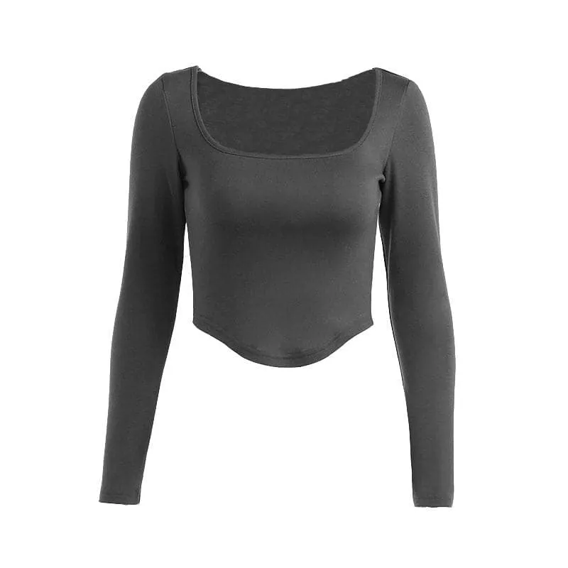 Long sleeve solid square neck crop top