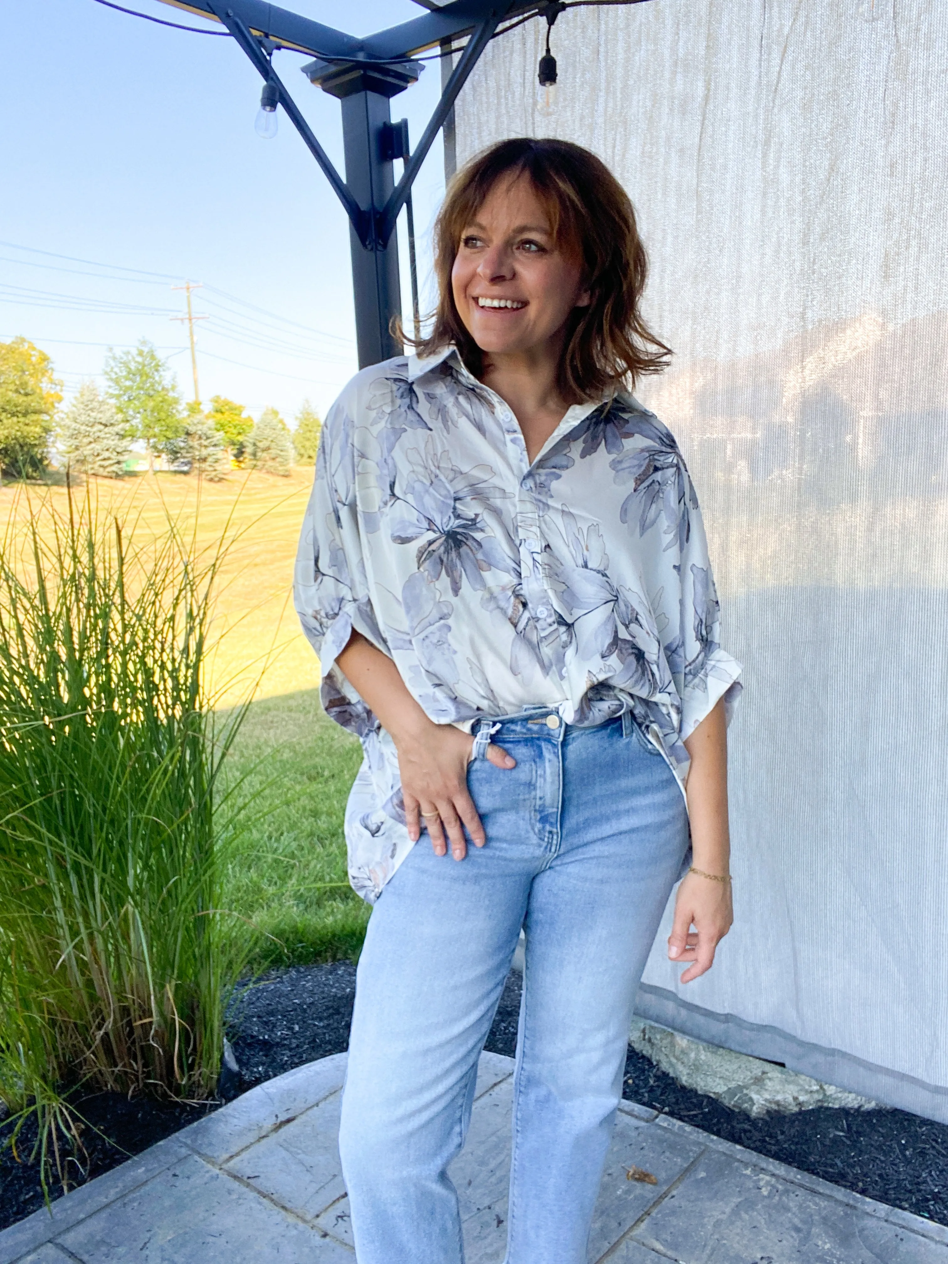 Look My Way Oversized Floral Blouse