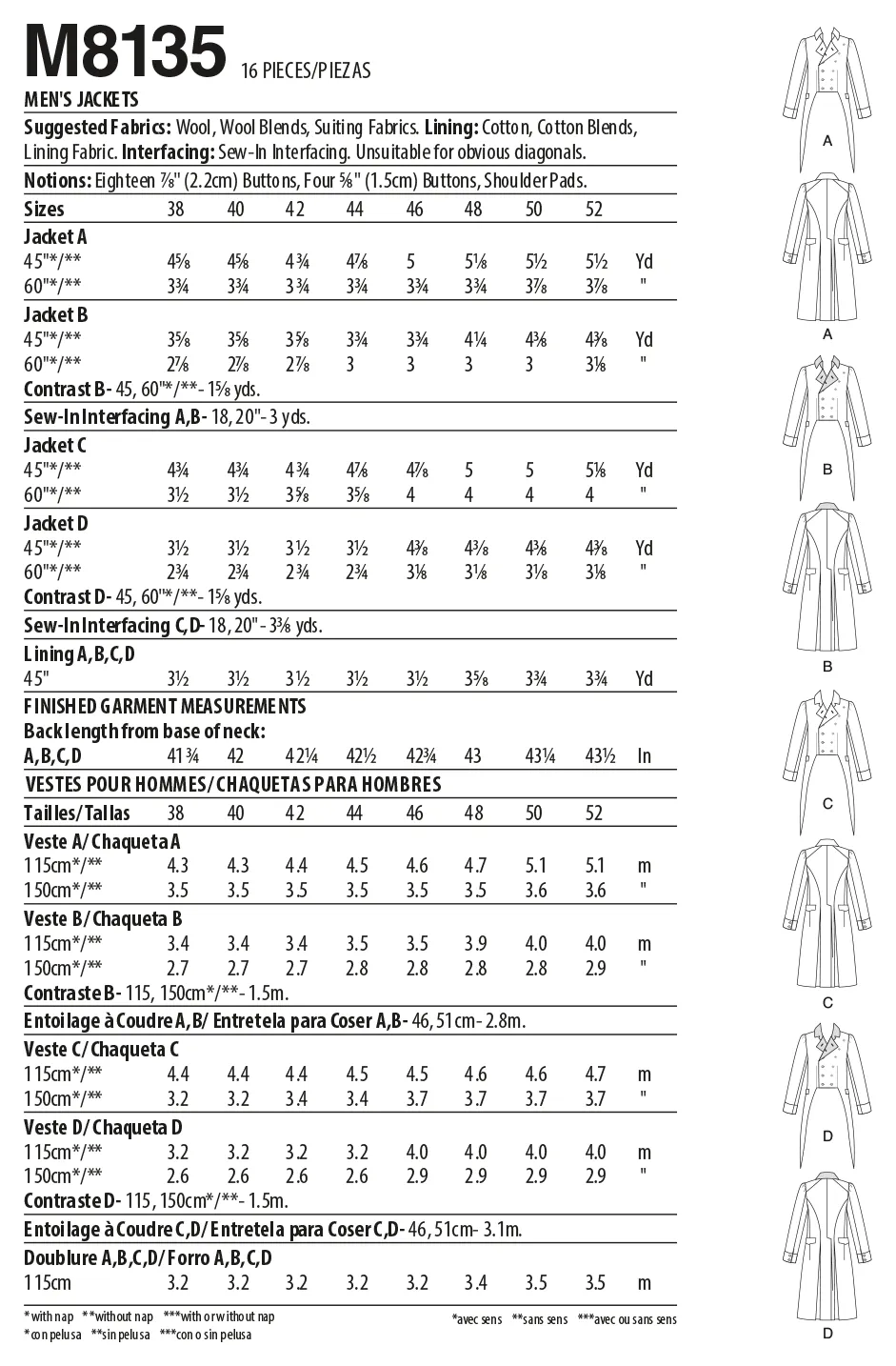 McCall's Pattern M8135 Men's Coats