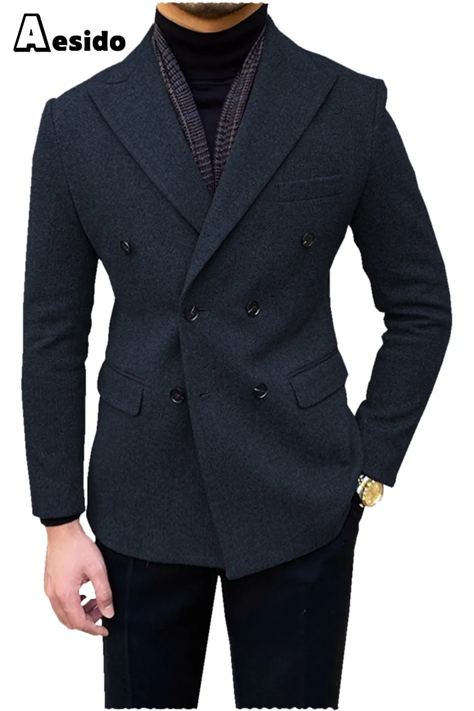 Men's Double Breasted Peak Lapel Blazer