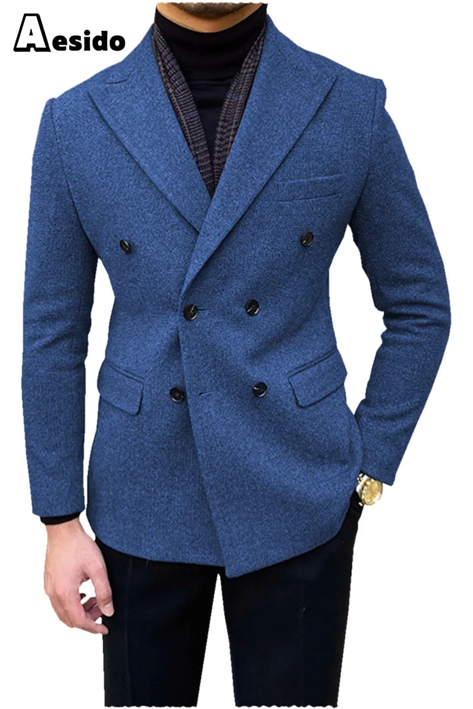 Men's Double Breasted Peak Lapel Blazer