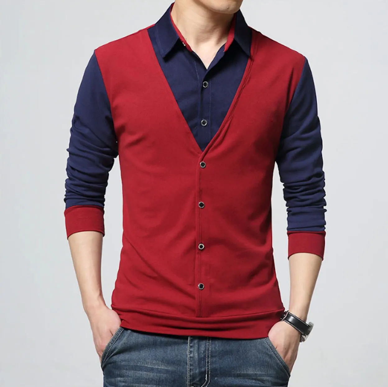 Mens Layered Look Shirt with Vest