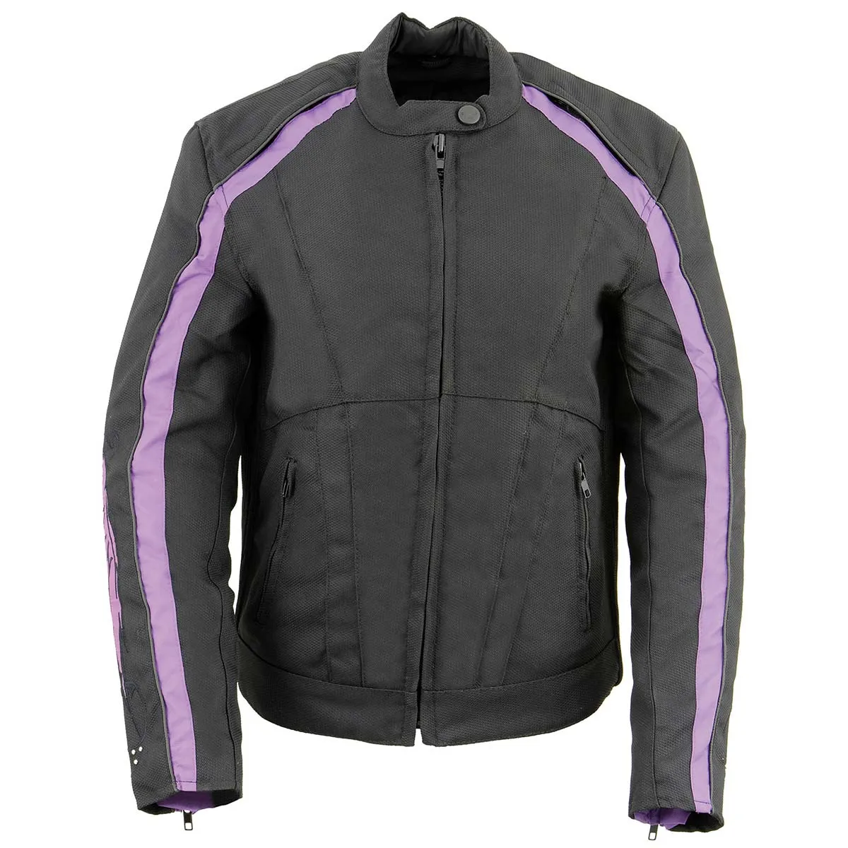 Milwaukee Leather SH1954 Women's Black and Purple Textile Jacket with Stud and Wings Detailing