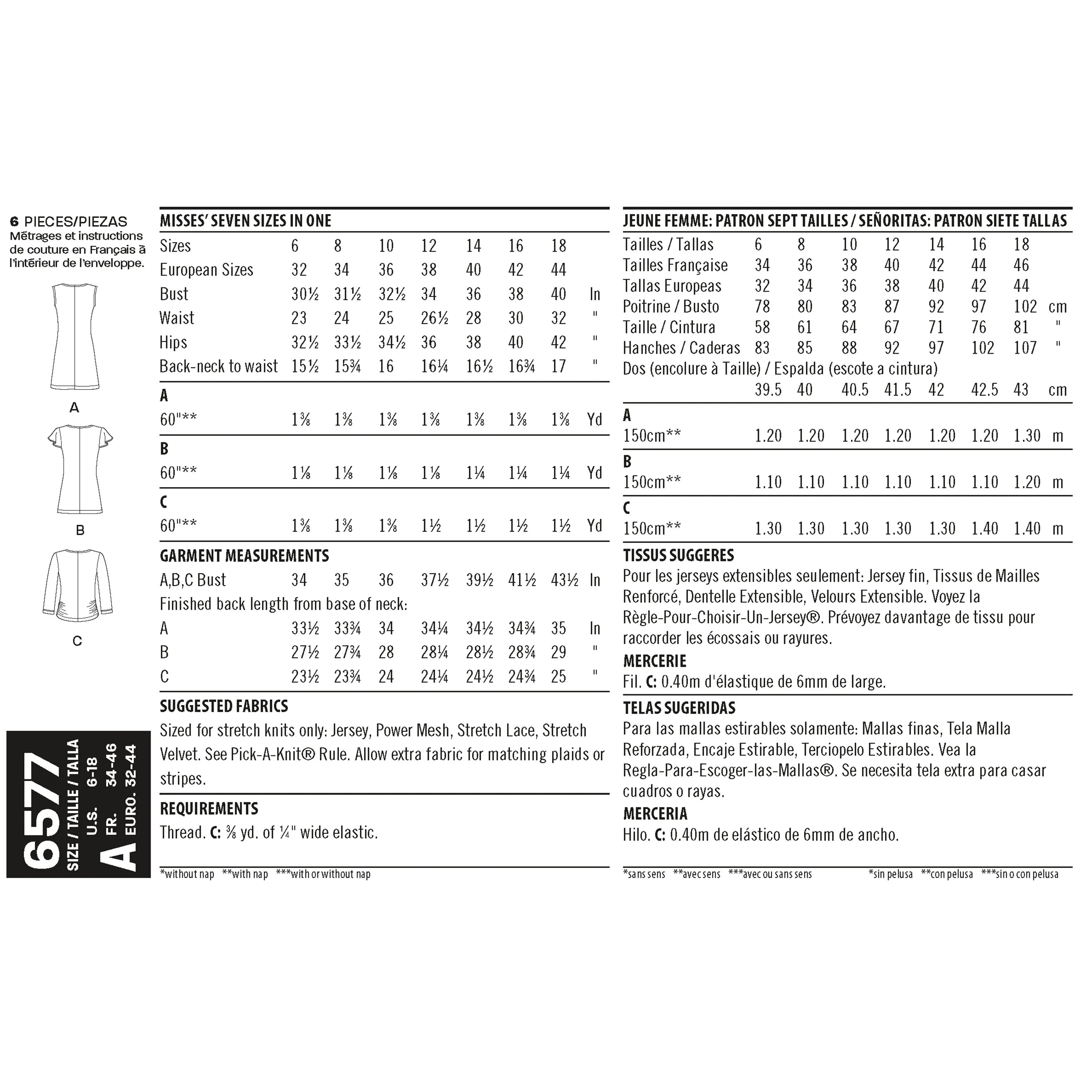 Newlook Pattern 6577 Misses' Knit Tops