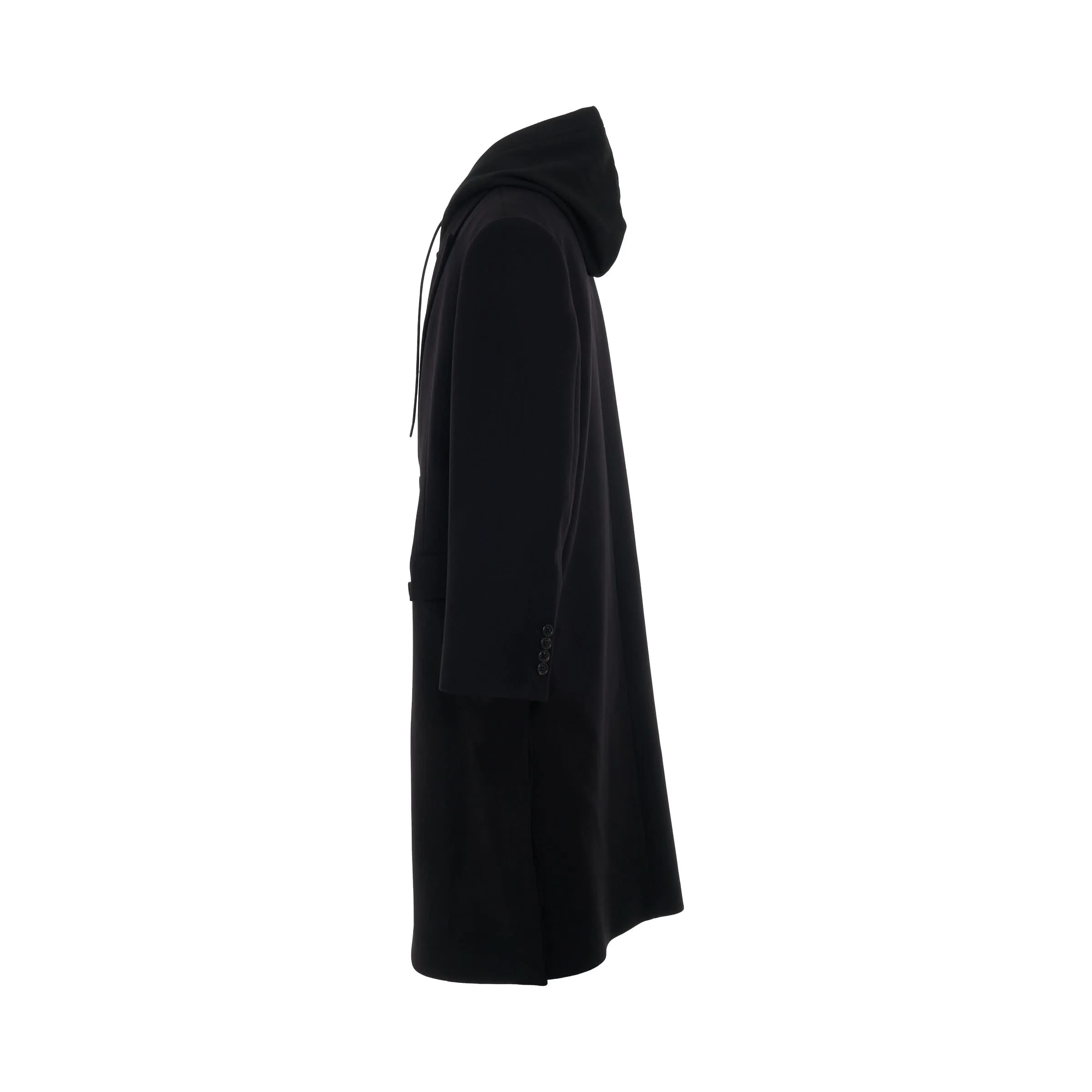 Over-Fit Jersey Hood Detachable Double Coat in Black