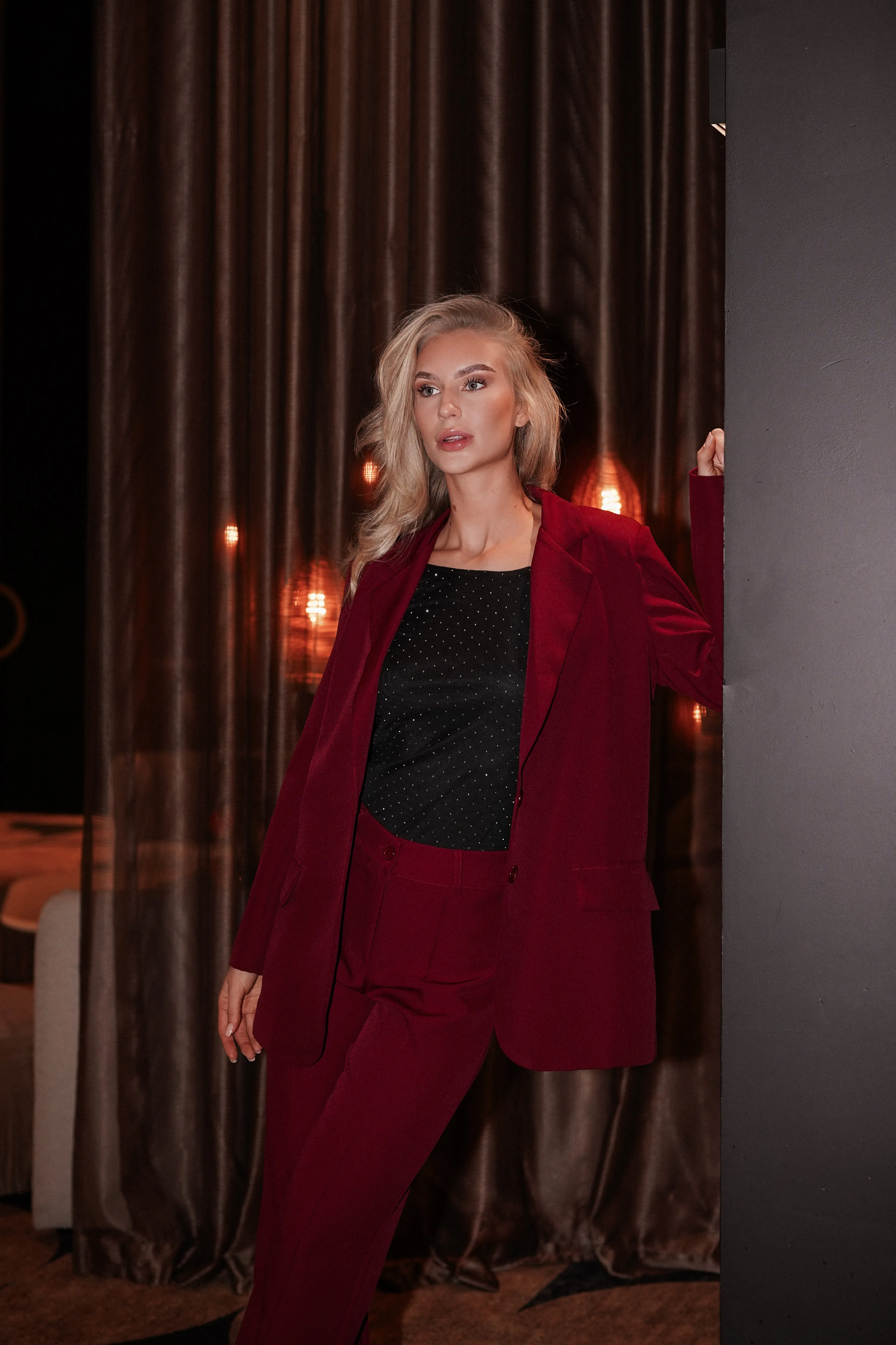 Oversized blazer burgundy met lange mouwen - Ariane