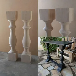 PAIR Unfinished Monastery Console Table Legs- Set of 2 Turned Posts