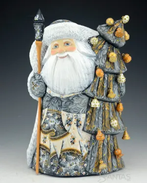 Pewter and Gold Floral Santa and Christmas Tree