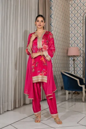 Pink Floral Printed Premium Silk Salwar Set