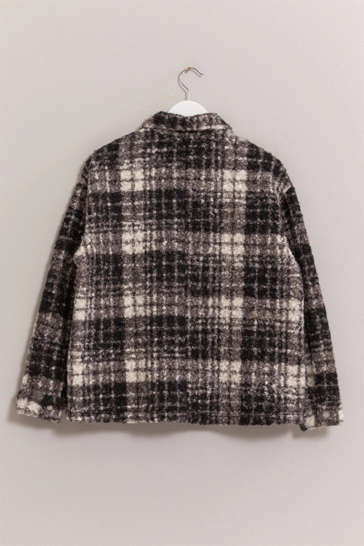 Plaid Button Up Boucle Jacket