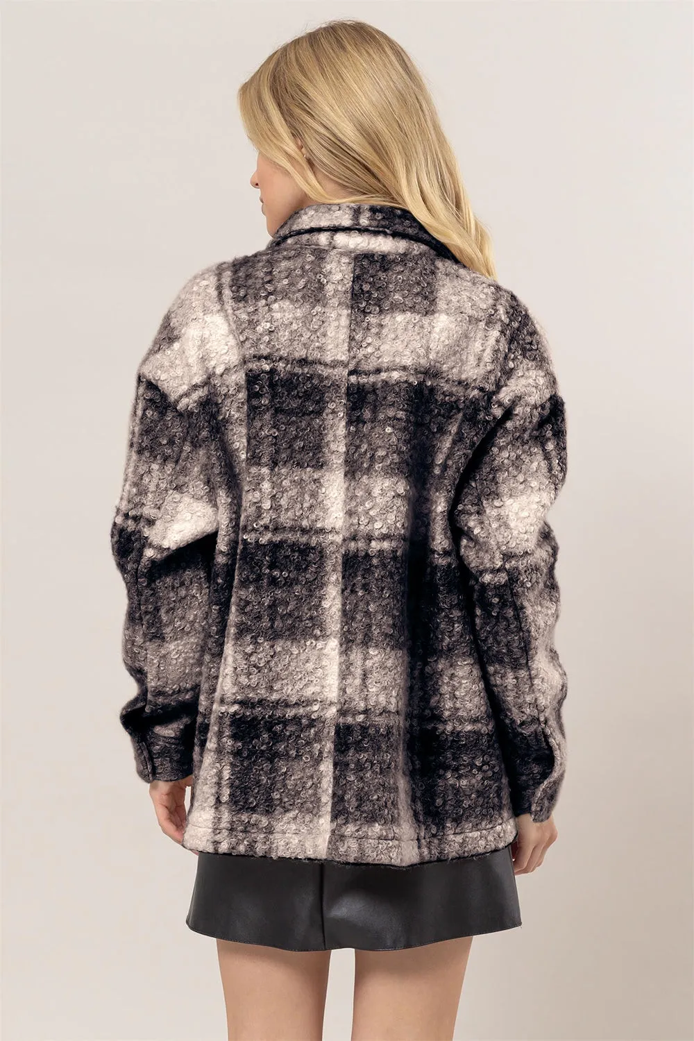 Plaid Button Up Boucle Jacket