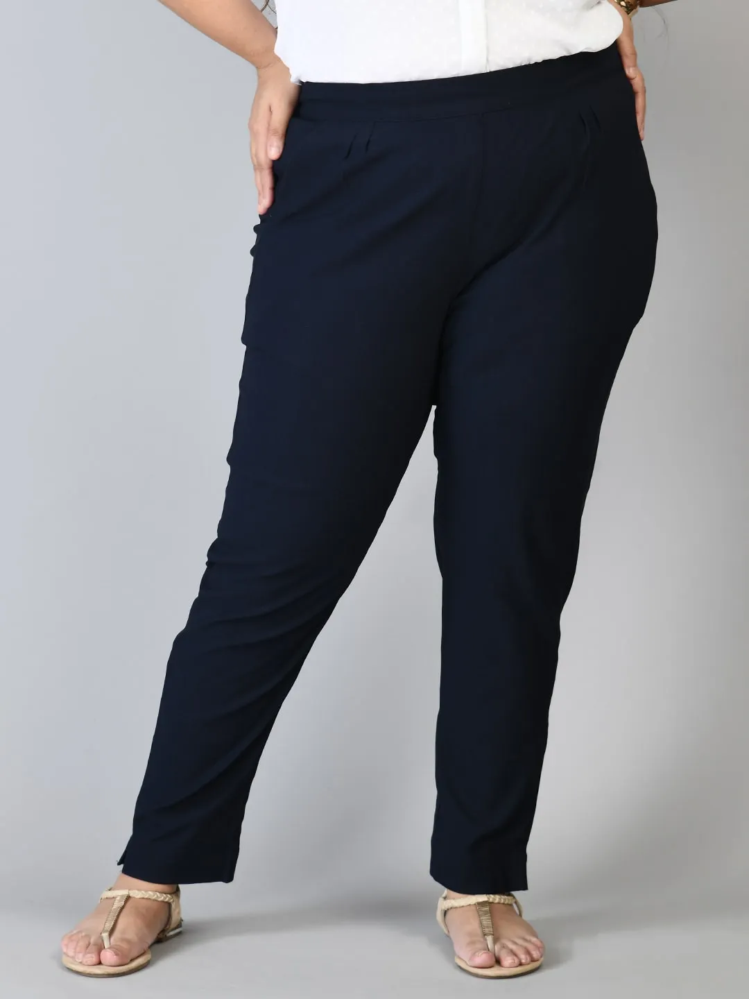 Plus Size Plus Size Navy Blue Lycra Trousers