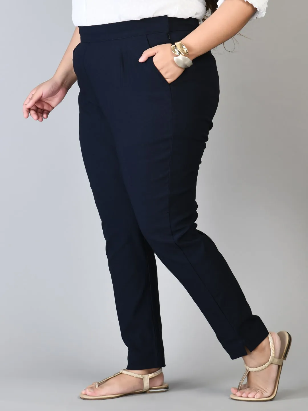 Plus Size Plus Size Navy Blue Lycra Trousers