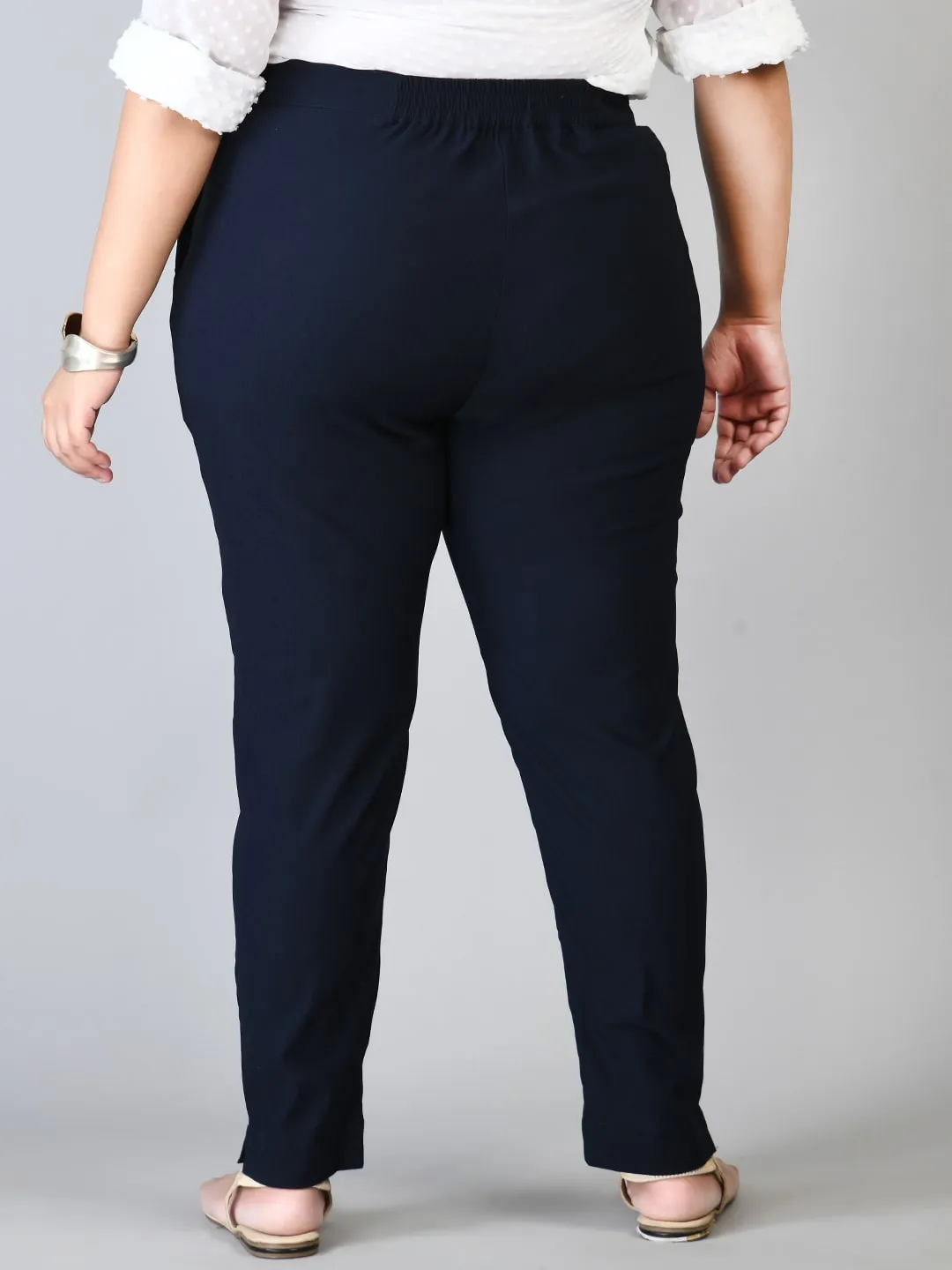 Plus Size Plus Size Navy Blue Lycra Trousers