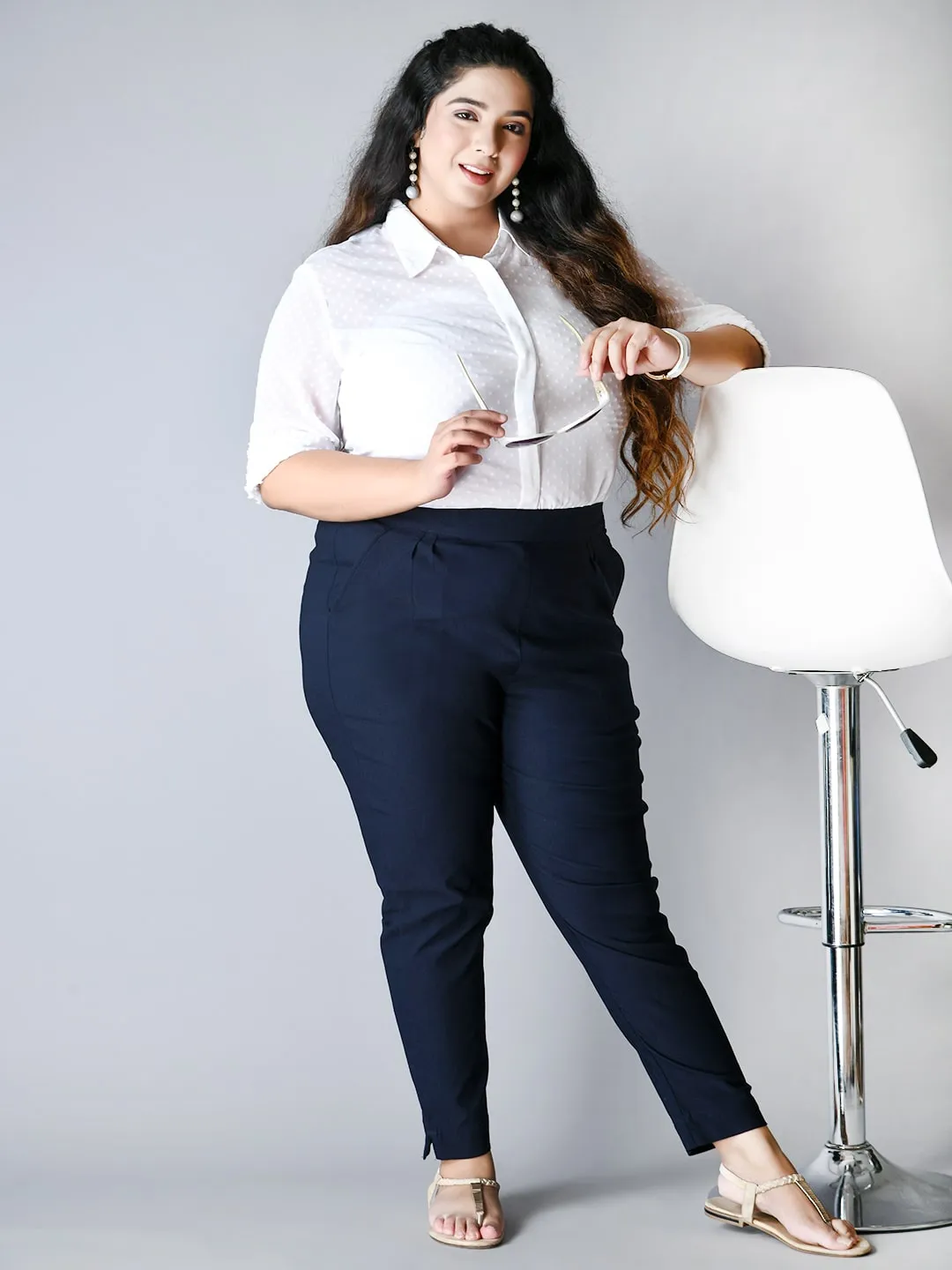 Plus Size Plus Size Navy Blue Lycra Trousers