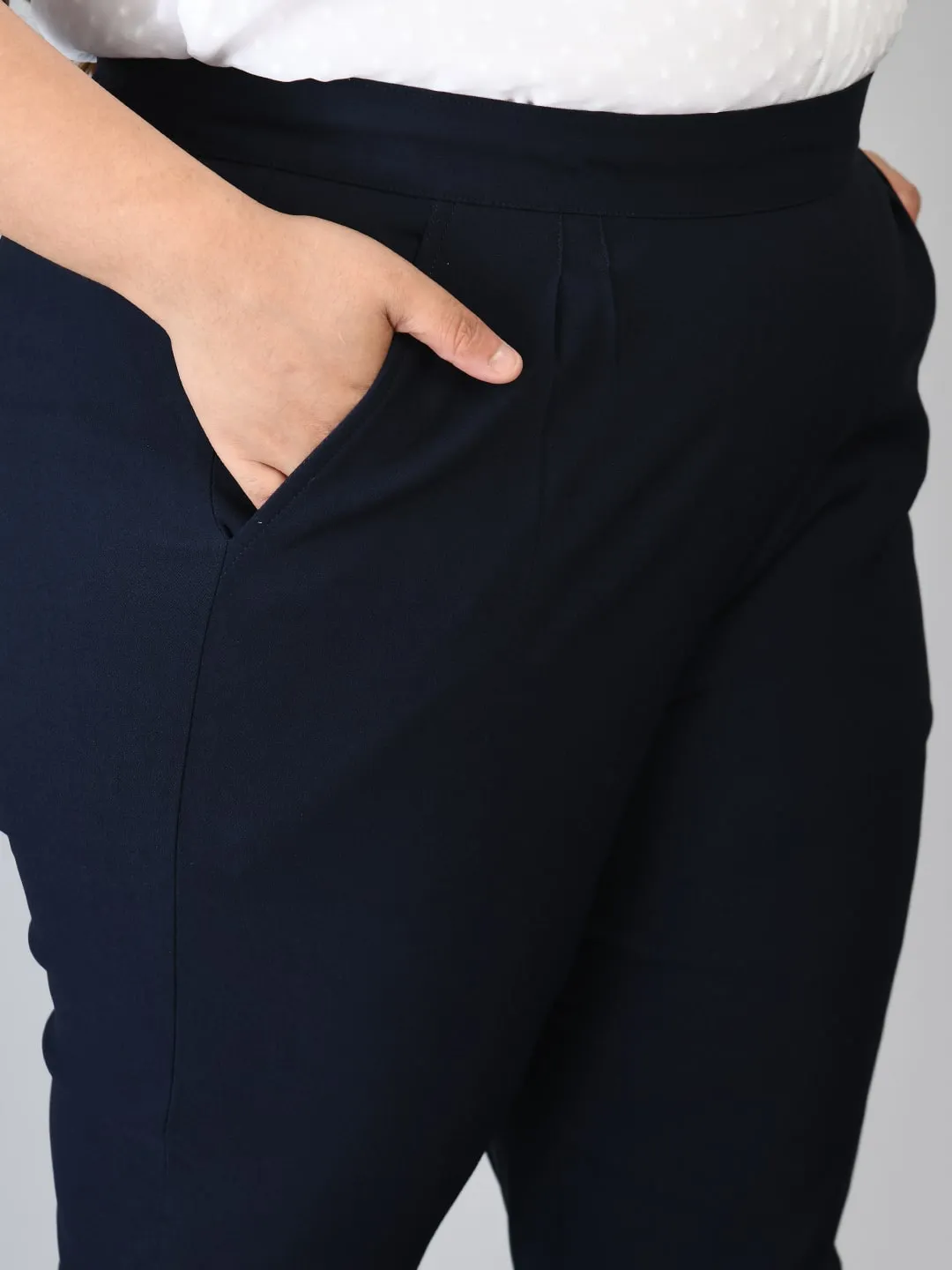 Plus Size Plus Size Navy Blue Lycra Trousers