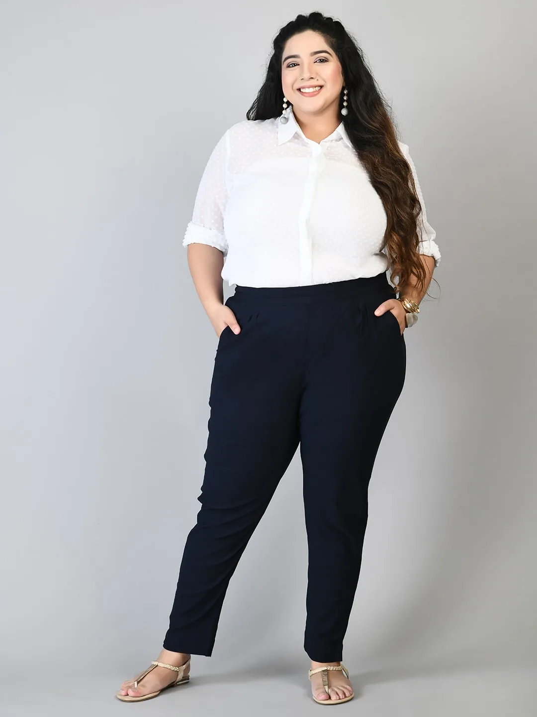 Plus Size Plus Size Navy Blue Lycra Trousers