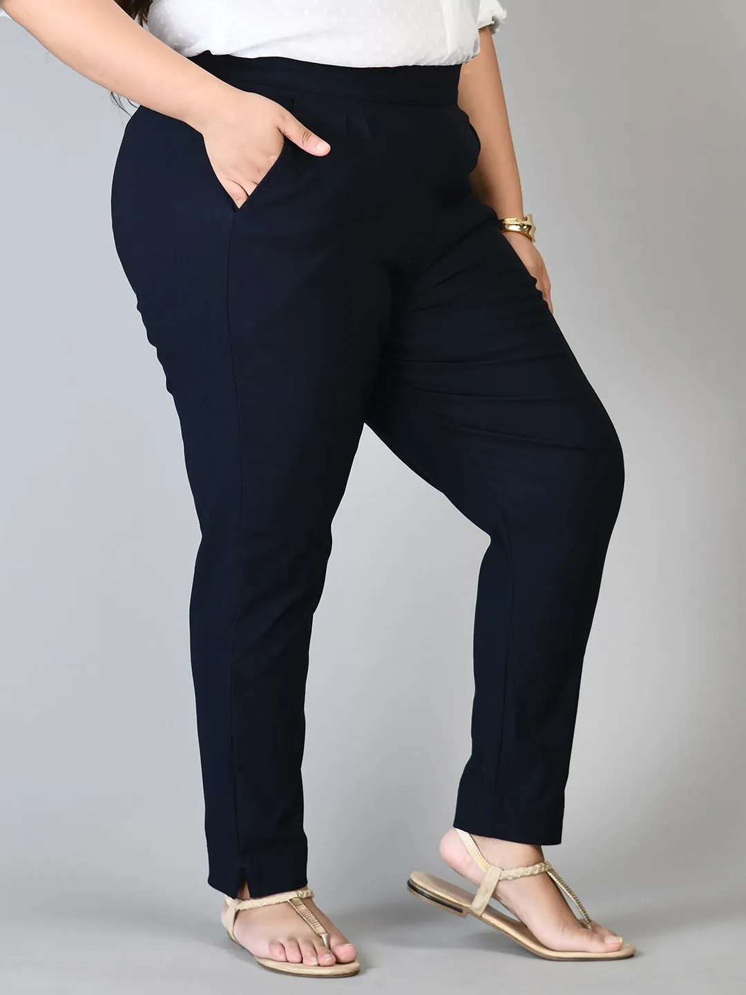 Plus Size Plus Size Navy Blue Lycra Trousers