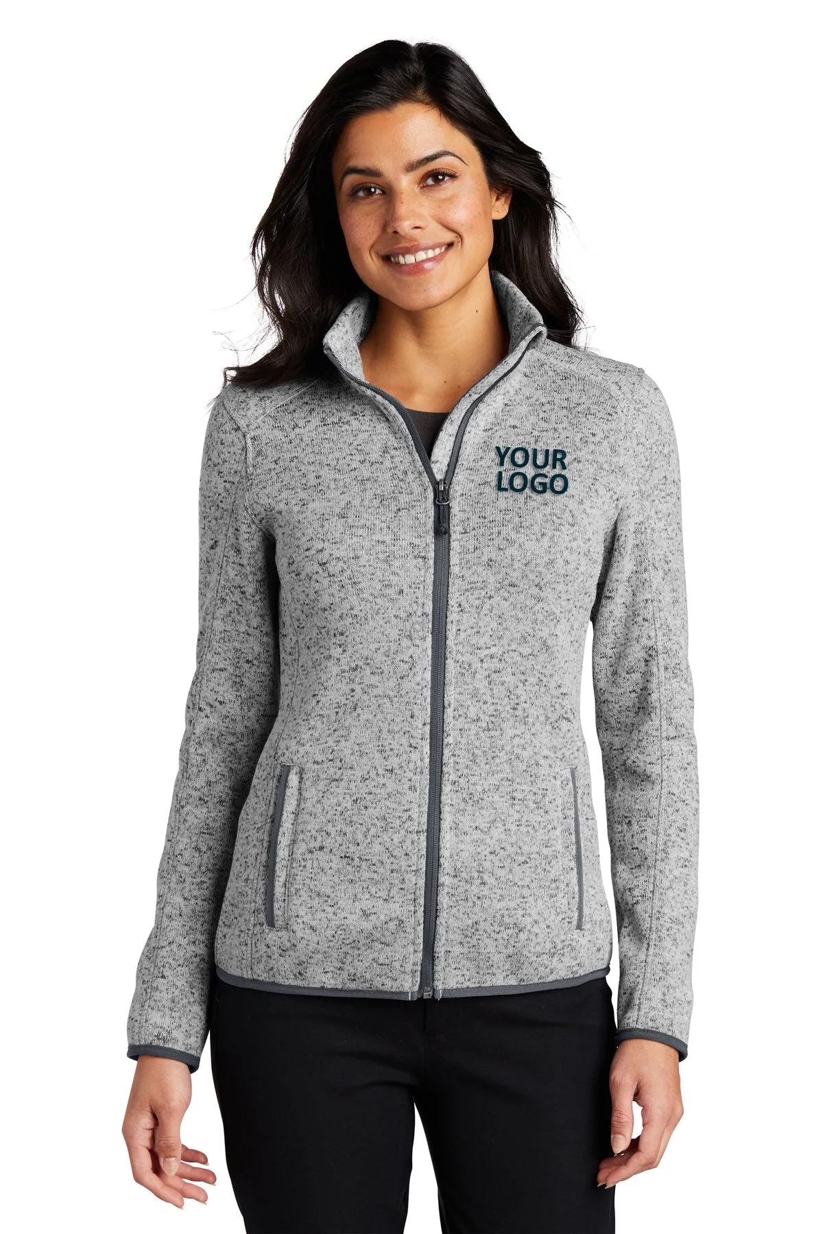 Port Authority Ladies Sweater Fleece Customized Jackets, Grey Heather