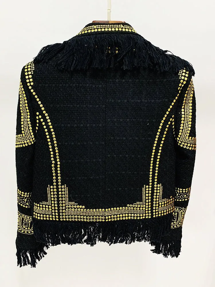 Pre Order:  Gold Studs Tassels Woolen Blazer