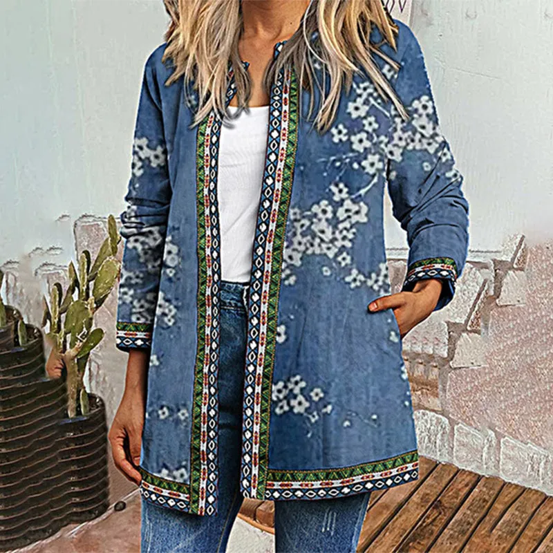 Printed Loose Long Sleeve Cardigan Jacket