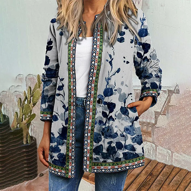 Printed Loose Long Sleeve Cardigan Jacket